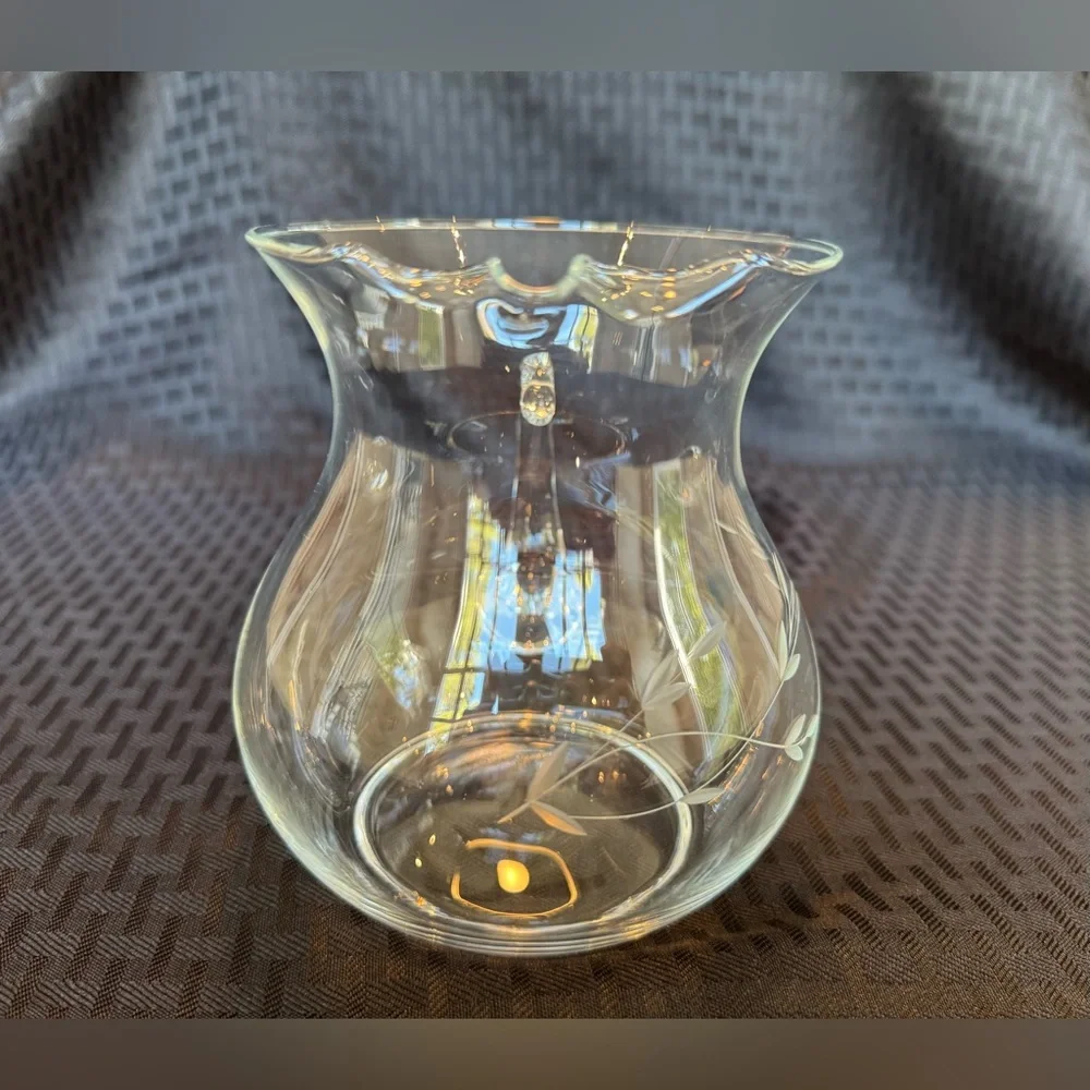 Princess House Heritage Crystal Glass Pitcher Etched Floral 30 oz 5.5” NWOT